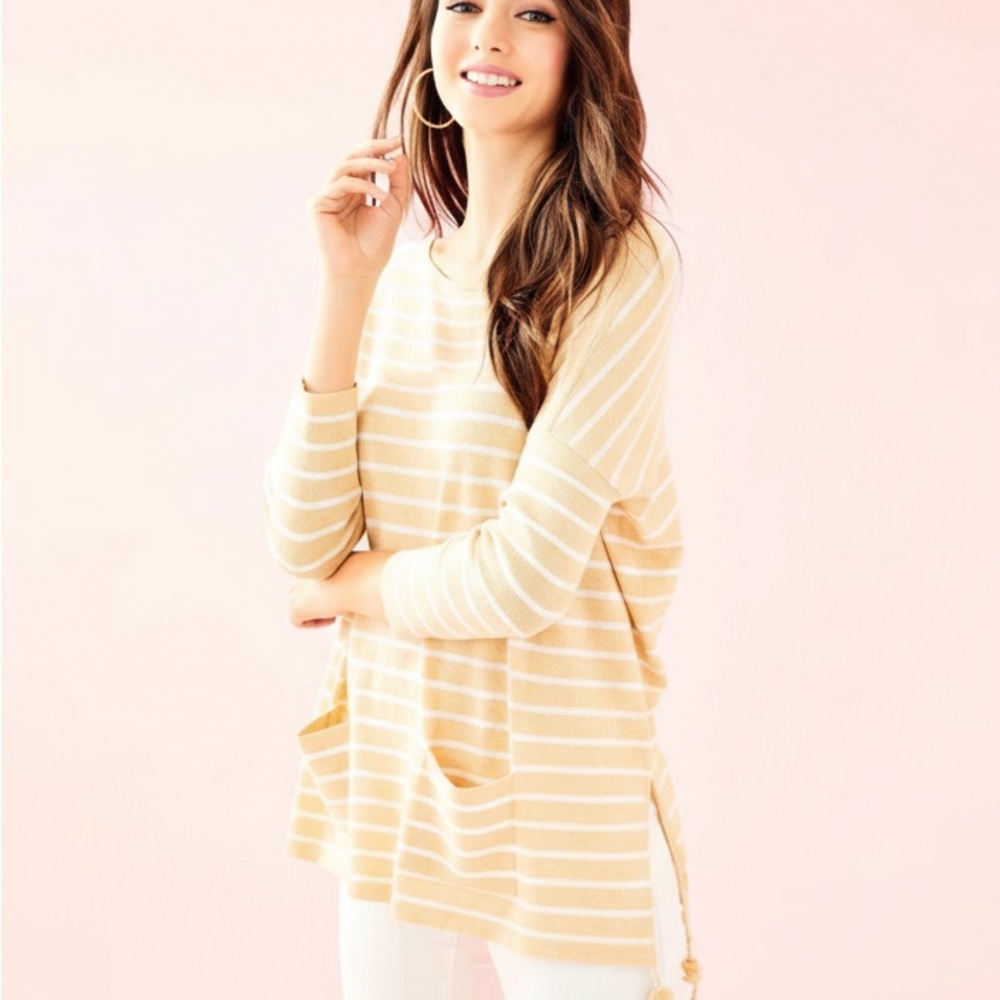 Lilly Pulitzer Elba Sweater in Heathered Sand Bar Coastal Shell Stripe Sz Small